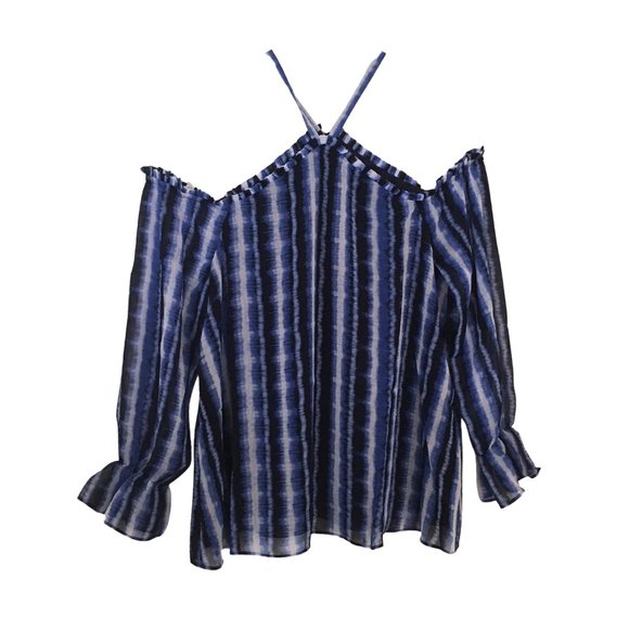 INC International Concepts Blue Tie Dyed Cold Shoulder Halter Top Women's XL NEW - Picture 2 of 4